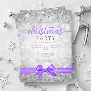 Invitación Silver Wins Snowflakes Company Purple Ribbon