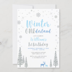 Invitación Silver Winter onederland Primera fiesta de cumplea