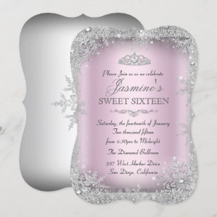 Invitación Silver Winter Wonderland Pink Sweet 16
