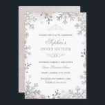 Invitación Silver Winter Wonderland Rubor Sweet 16th Birthday<br><div class="desc">Invitaciones florales más modernas en la Pequeña Tienda Bayleigh!</div>