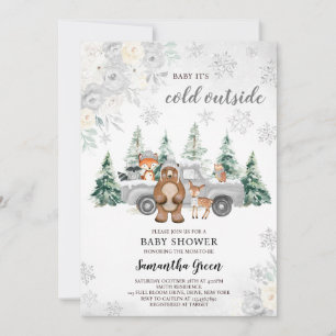 Invitación Silver Winter Woodland Baby Shower