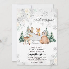 Invitación Silver Winter Woodland Baby Shower