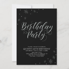 Invitación Silver y Black Modern Photo Adults Birthday Party