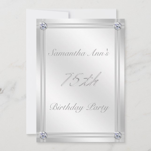 Invitación Silver y Diamond Effect 75th Birthday Party (Anverso)