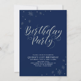 Invitación Silver y Navy Modern Photo Adultos Fiesta de cumpl