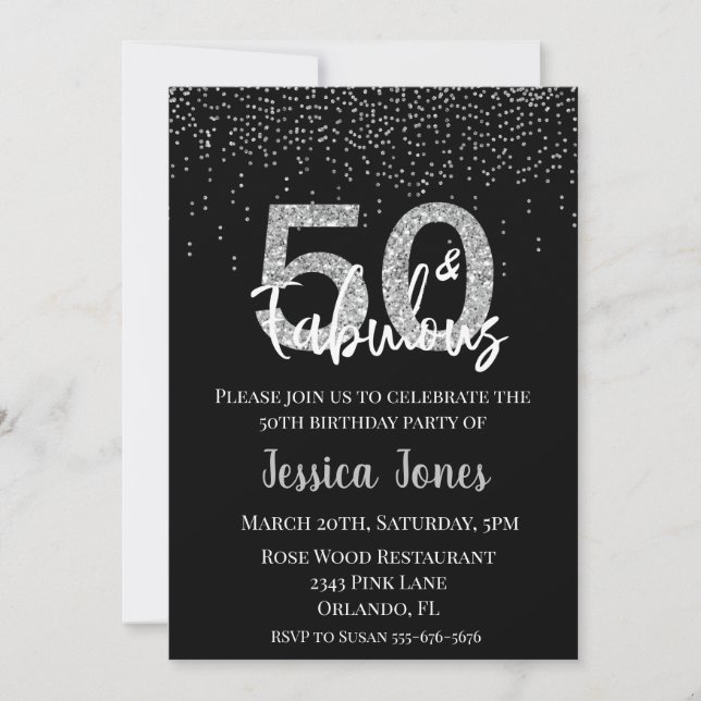 Invitación SilverGlitter 50 y fabulosa fiesta de los 50 años (Anverso)