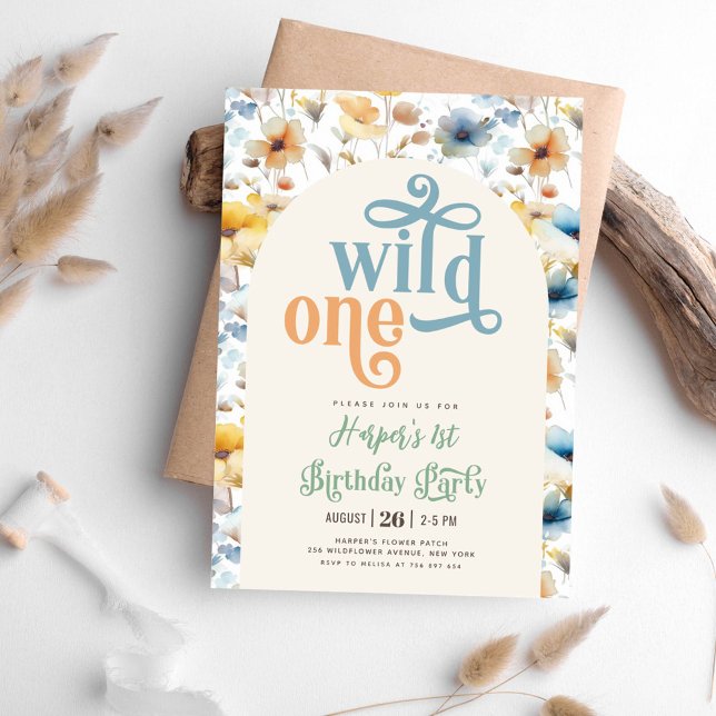 Invitación silvestre una flor salvaje azul amarillo 1 cumplea (Subido por el creador)