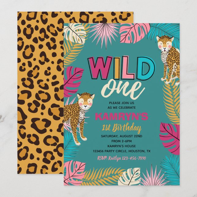 Invitación silvestre UNO | Chica Wild One Invitaci (Anverso / Reverso)
