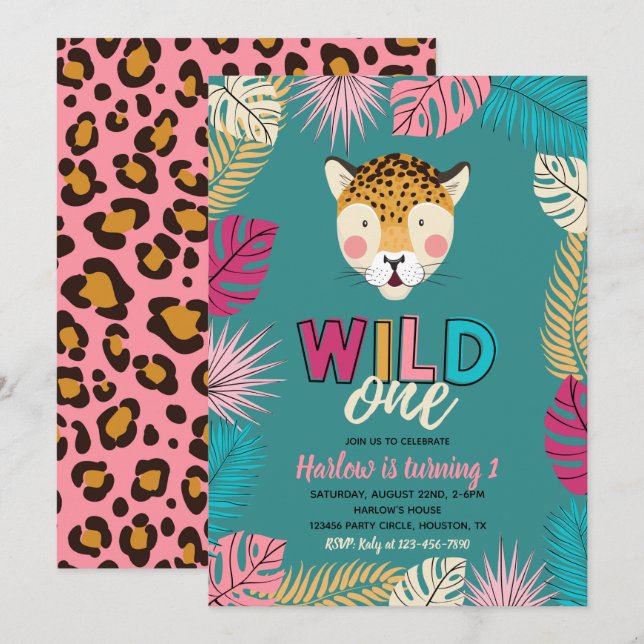 Invitación silvestre UNO | Invitaciones a leopardo (Anverso / Reverso)