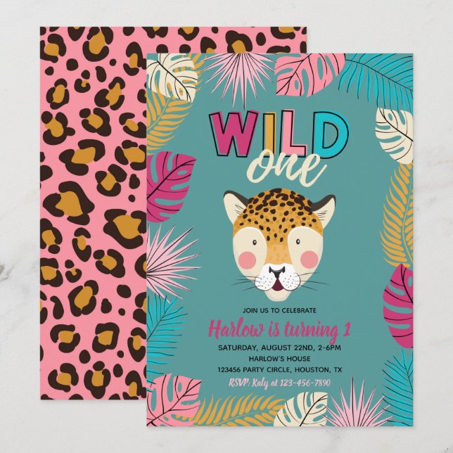 Invitación silvestre UNO | Invitaciones a leopardo (Anverso / Reverso)