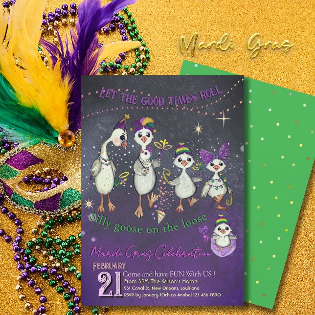 Invitación Simbolismo tradicional de Mardi Gras con un ganso  (Traditional Mardi Gras symbolism with a goose Invitation)