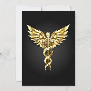 Invitación Símbolo Caduceo Poligonal Dorado