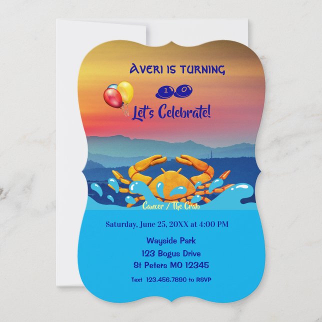 Invitación Símbolo cangrejo/cáncer de cumpleaños (21 de junio (Anverso)