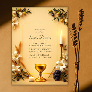 Invitación Símbolo cristiano elegante cena religiosa de Pascu