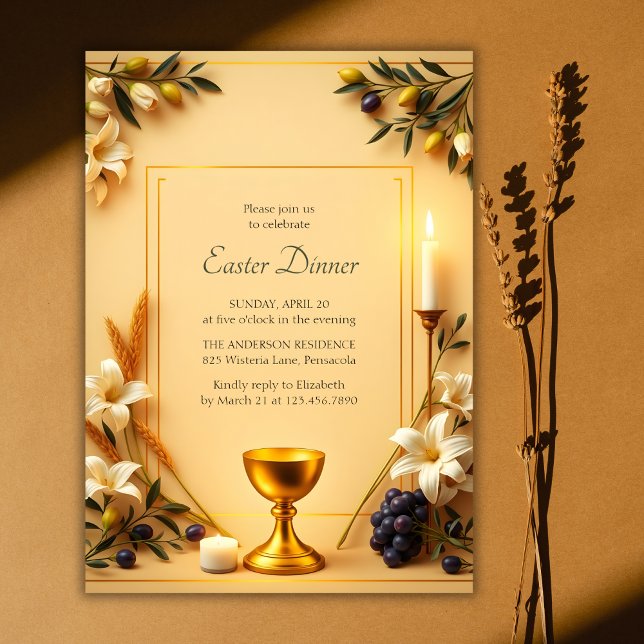 Invitación Símbolo cristiano elegante cena religiosa de Pascu (Elegant Religious Easter Dinner Invitation with Christian Symbolism)