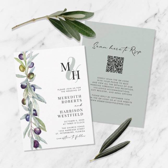 Invitación Símbolo de amor de rama de oliva Boda de monograma (Subido por el creador)