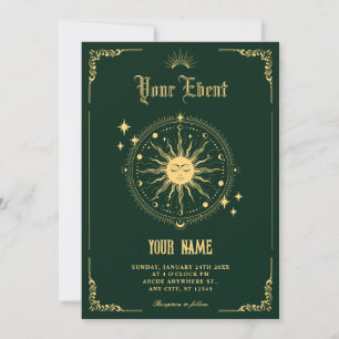 Invitación símbolo de arte boho del sol de luna vintage