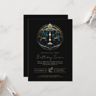 Invitación Símbolo de Balanza Celestial Cósmico Negro Dorado