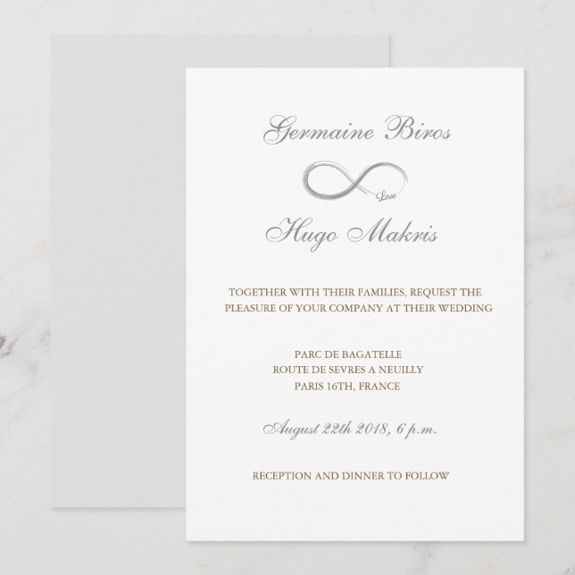 Invitación Símbolo de infinito blanco gris dorado elegante (Anverso / Reverso)