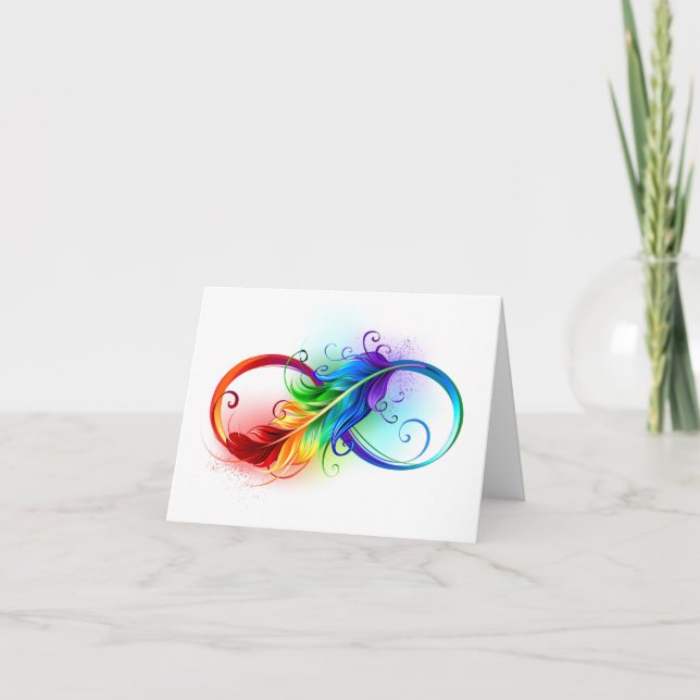 Invitación Símbolo de infinito con pluma de arcoíris (Anverso)
