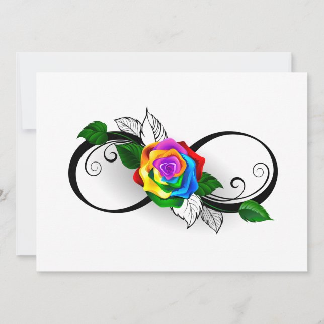Invitación Símbolo de Infinito con Rosa de Arcoíris (Anverso)