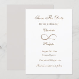 Invitación Símbolo de Infinito Dorado Blanco Ahorra la Fecha 
