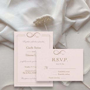 Invitación Símbolo de infinito monograma boda rosa claro RSVP