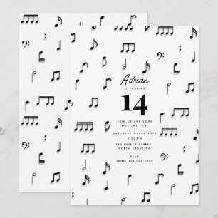 Invitación Símbolo de notas musicales en blanco y negro Cumpl