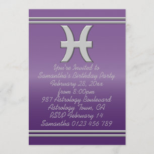 Invitación Símbolo de Pisces cromado en fiesta de cumpleaños
