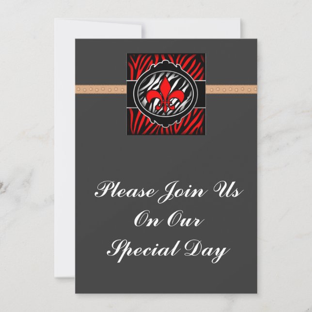 Invitación símbolo fleur de lis de cebra roja malvada (Anverso)