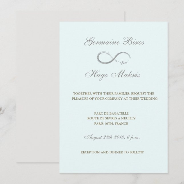Invitación Símbolo infinito aqua oro gris elegante boda (Anverso / Reverso)