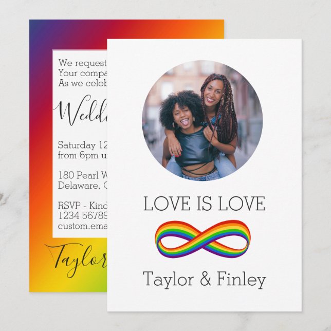 Invitación Símbolo infinito arcoiris Boda LGBT personalizado (Anverso / Reverso)