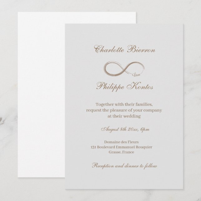 Invitación Símbolo infinito Boda blanco gris dorado elegante (Anverso / Reverso)