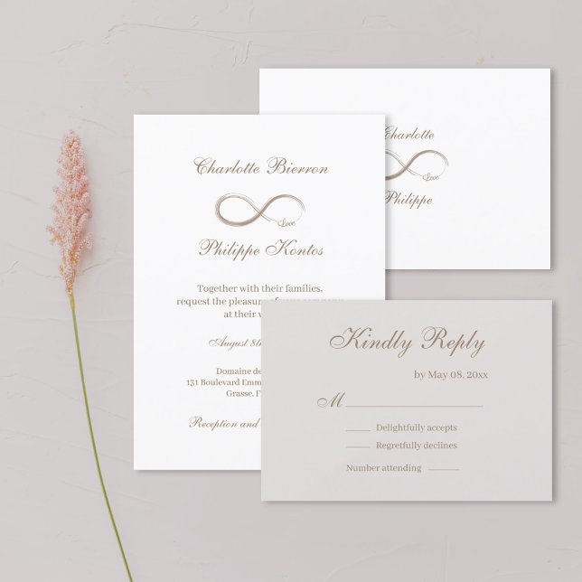 Invitación Símbolo infinito Boda dorada Gris blanco RSVP (Subido por el creador)
