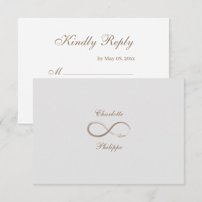 Invitación Símbolo infinito Boda gris blanca dorada RSVP (Anverso / Reverso)