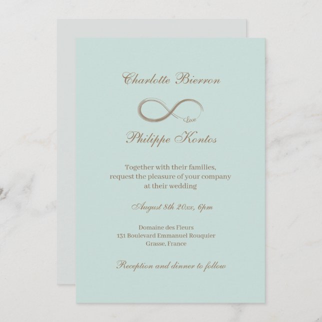 Invitación Símbolo infinito Boda Verde azulado de oro elegant (Anverso / Reverso)