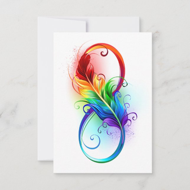 Invitación Símbolo infinito con pluma arco iris (Anverso)