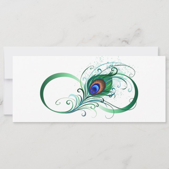 Invitación Símbolo infinito con pluma de pavo real (Anverso)