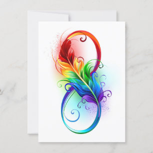 Invitación Símbolo infinito con plumas arcoiris