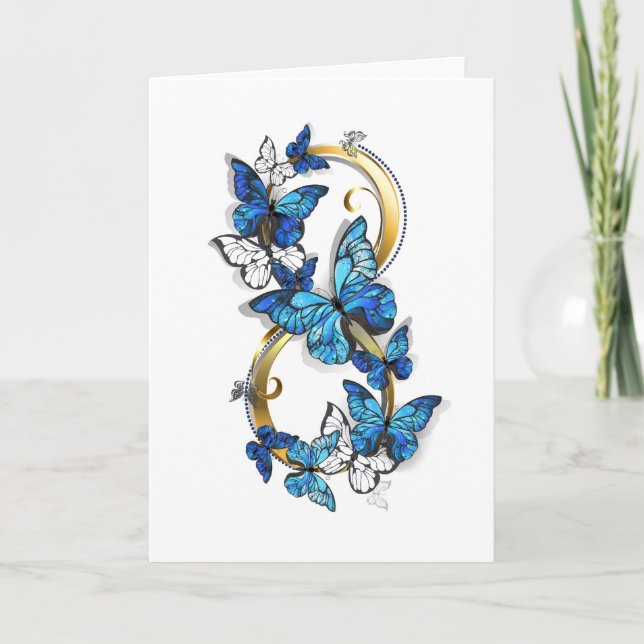 Invitación Símbolo infinito de mariposas Morpho azules (Anverso)