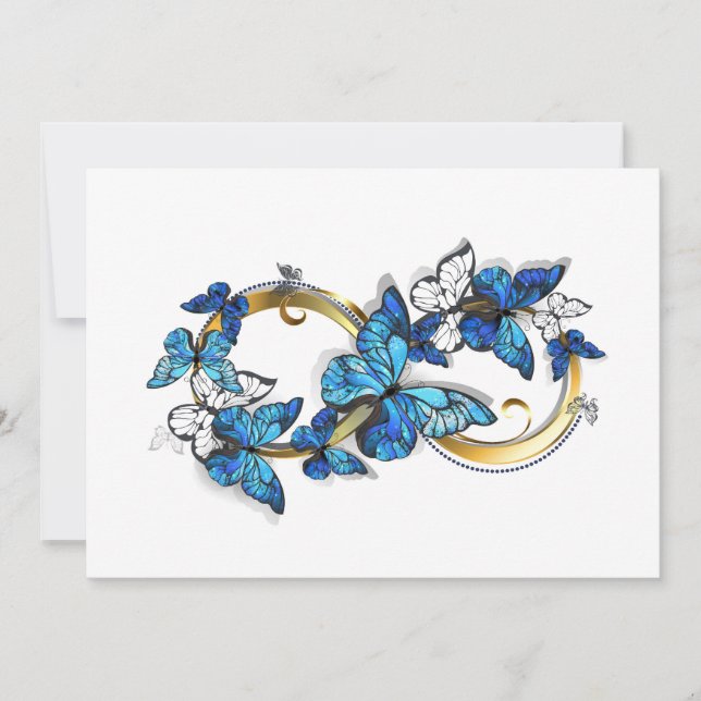 Invitación Símbolo infinito de mariposas Morpho azules (Anverso)
