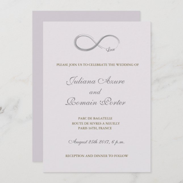 Invitación Símbolo infinito Lilac Lavender Boda Minimalista (Anverso / Reverso)