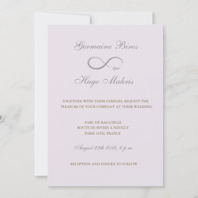 Invitación Símbolo infinito lilac oro gris elegante boda (Anverso)