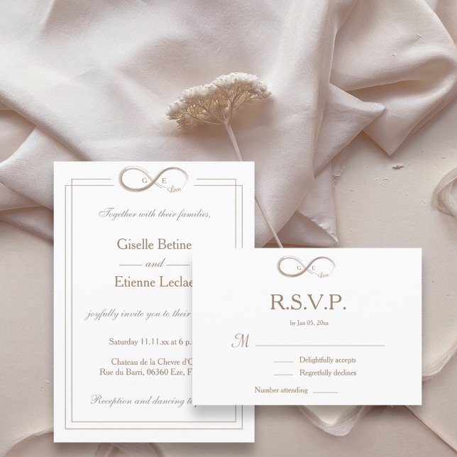 Invitación Símbolo infinito Monograma Boda gris blanca RSVP (Subido por el creador)