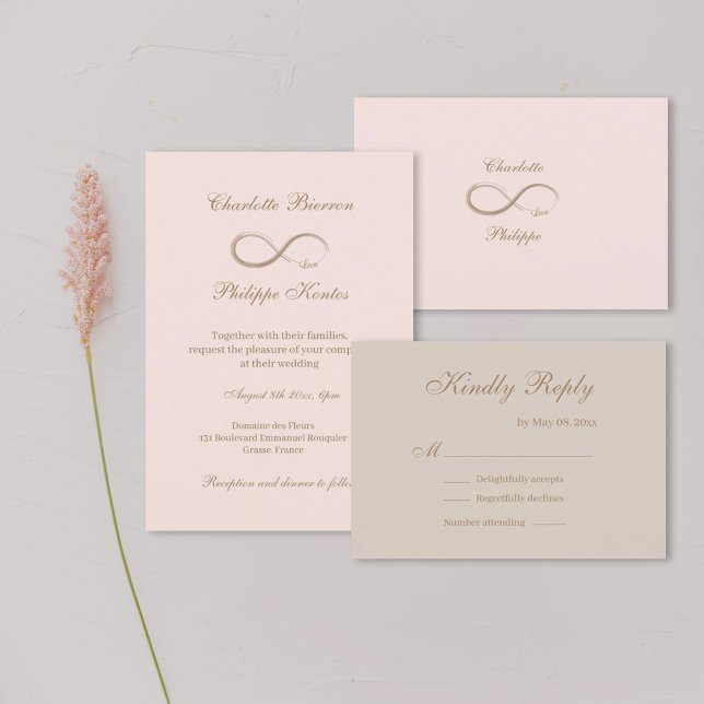 Invitación Símbolo infinito Rubor Gold RSVP boda rosa (Subido por el creador)