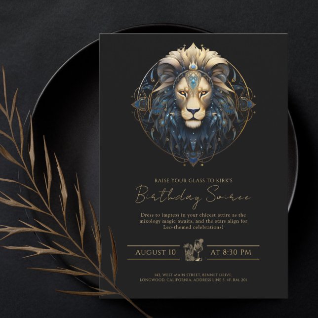 Invitación Símbolo moderno de león zodiaco oro negro Rótulo L (Subido por el creador)