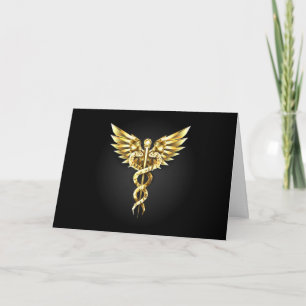 Invitación Símbolo poligonal dorado Caduceo