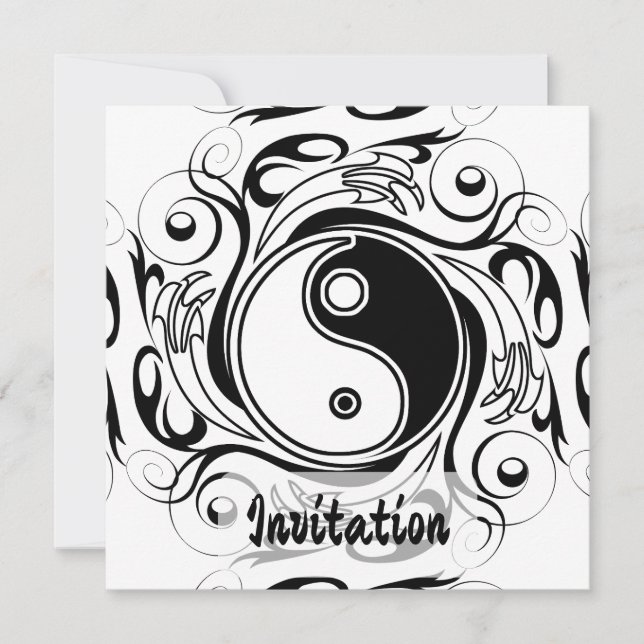 Invitación Símbolo Yin & Yang estilo Tatuaje blanco y negro (Anverso)