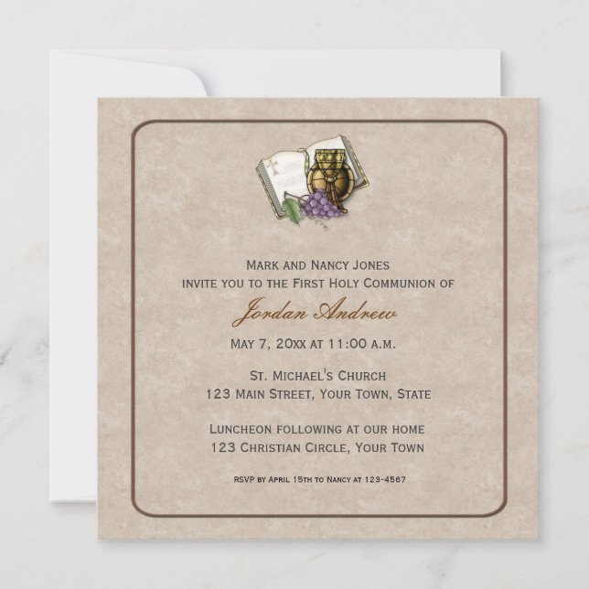 Invitación Símbolos de la Primera Comunión de Crema (Anverso)