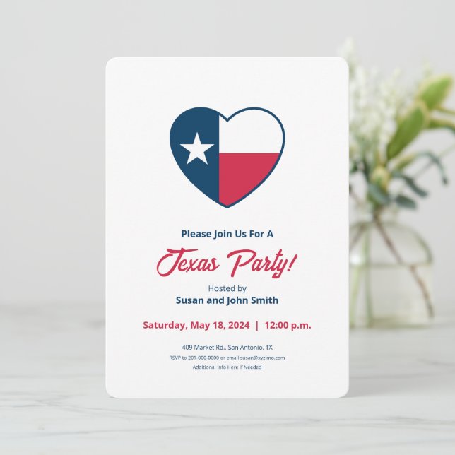 Invitación Símbolos de Texas, Bandera de Texas, corazón (Anverso de pie)
